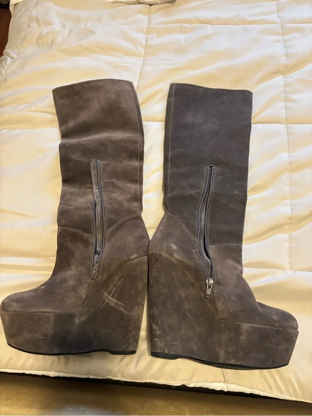 Stuart Weitzman Brown Suede High Wedge Mid-Calf Boots